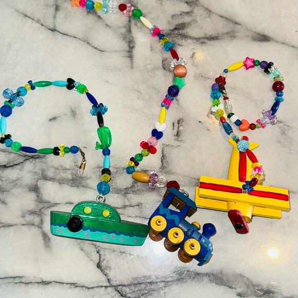 3 Strand Handmade Beaded String Airplane Train Boat Mobile Toran Hanging Art - Picture 1 of 3
